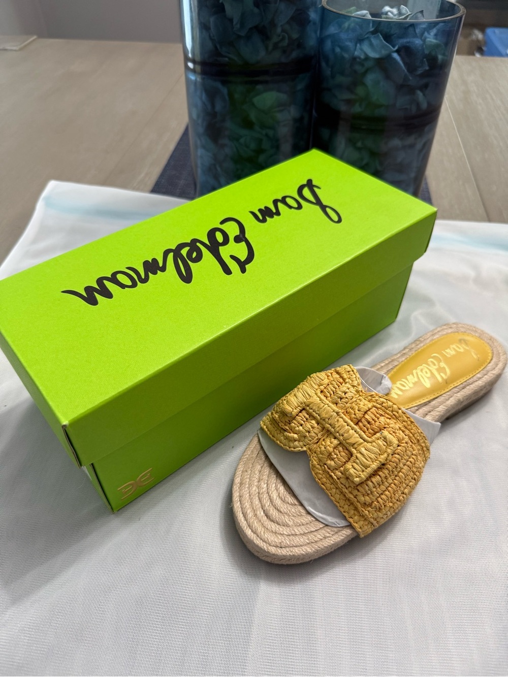 Sam Edelman Yellow Raffia Slide Mule